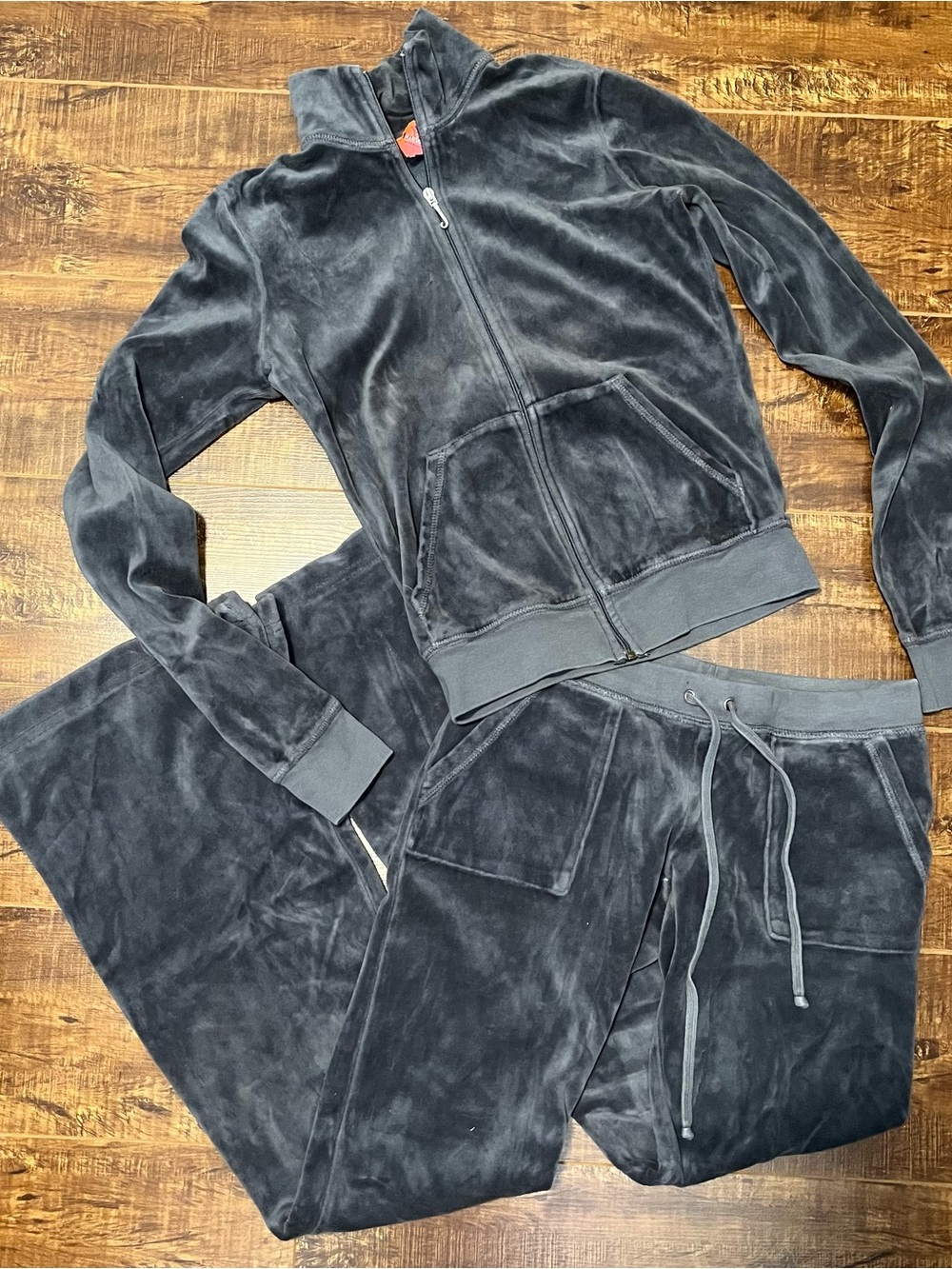 vintage juicy couture tracksuit dark grey velour zip set